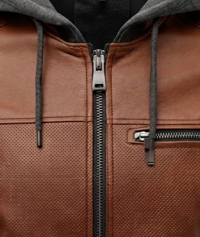 hooded brown j3 Wholesale Men's Brown Hooded Leather Biker Jacket