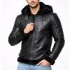 hooded jck1 Custom Men's Black Hooded Leather Jacket