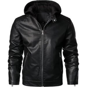 Custom Men's Hooded Biker Leather Jacket