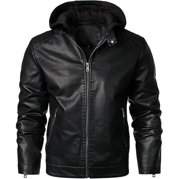 hooded leather jacket2 Custom Men's Hooded Biker Leather Jacket