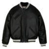 Men's Black Leather Varsity Bomber Jacket