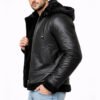 hooded2 Custom Men's Black Hooded Leather Jacket
