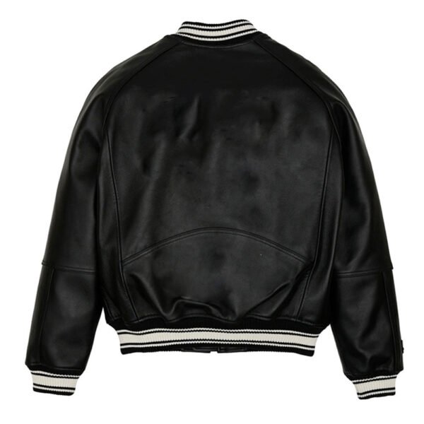 Men's Black Leather Varsity Bomber Jacket