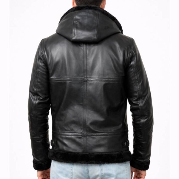 hooded3 Custom Men's Black Hooded Leather Jacket