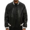 Men's Black Leather Varsity Bomber Jacket