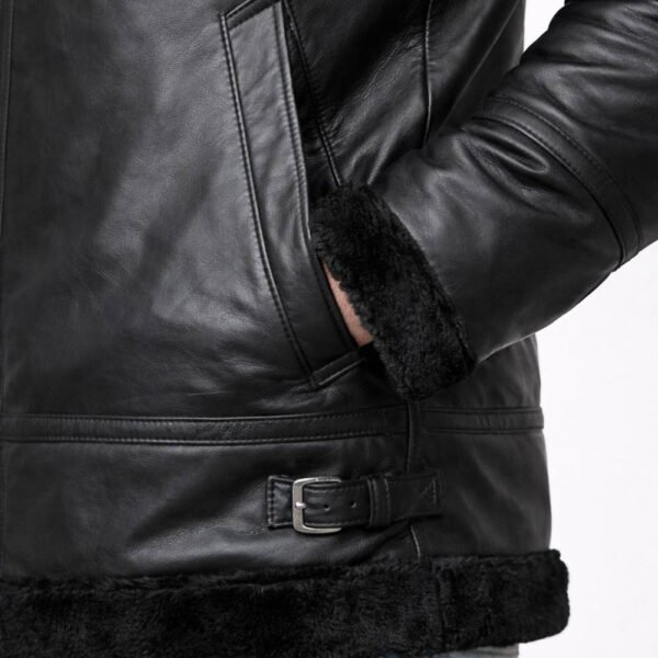 hooded4 Custom Men's Black Hooded Leather Jacket