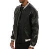 Men's Black Leather Varsity Bomber Jacket