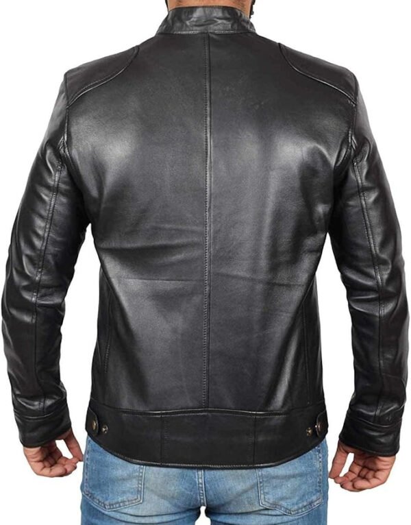 leather biker jacket3 Men's Genuine Leather Cafe Racer Biker Jacket