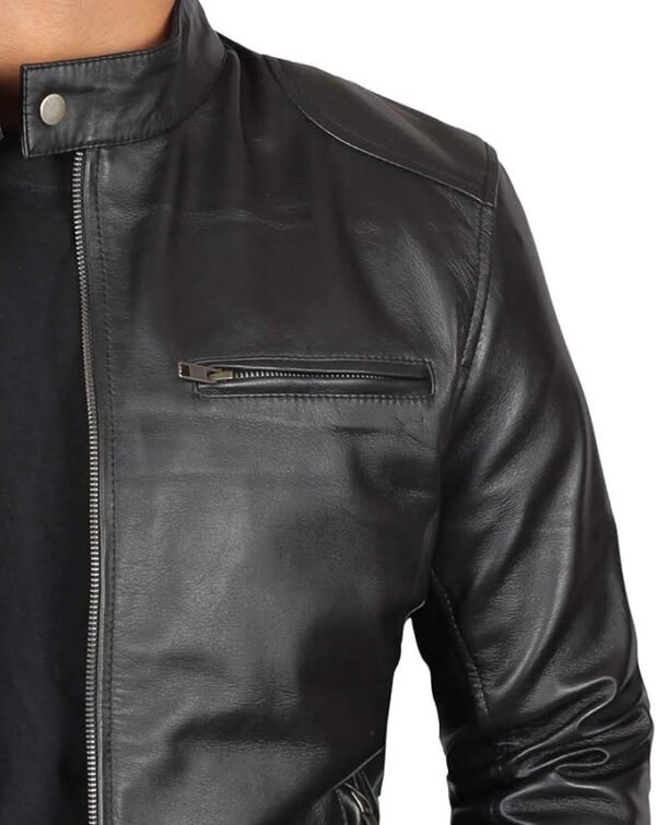 leather biker jaxket2 Men's Genuine Leather Cafe Racer Biker Jacket