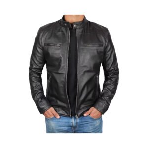 leather bikr jacket1 Men's Genuine Leather Cafe Racer Biker Jacket