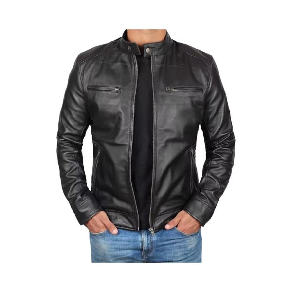 leather bikr jacket1 Men's Genuine Leather Cafe Racer Biker Jacket