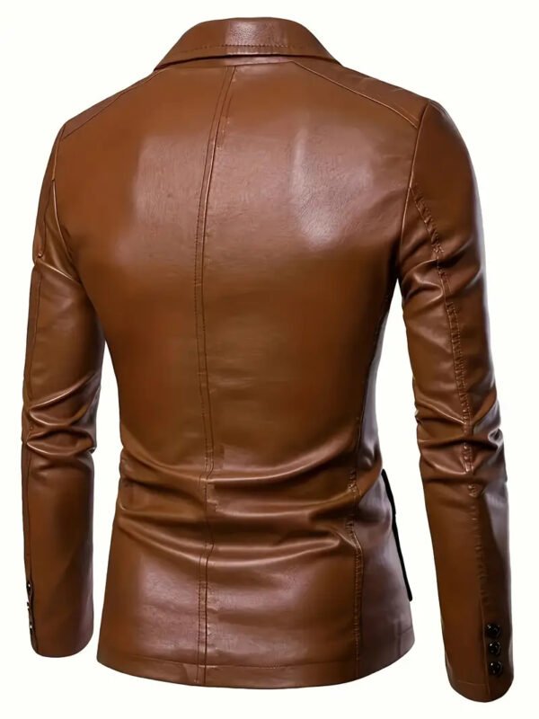 leather blazer brown2 Wholesale Men's PU Leather Blazer Jacket