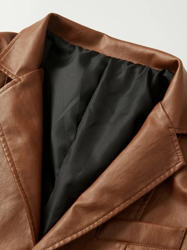 leather blazer brown3 Wholesale Men's PU Leather Blazer Jacket