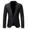 leather blazer1 Wholesale Men's Slim-Fit Black Leather Blazer Jacket