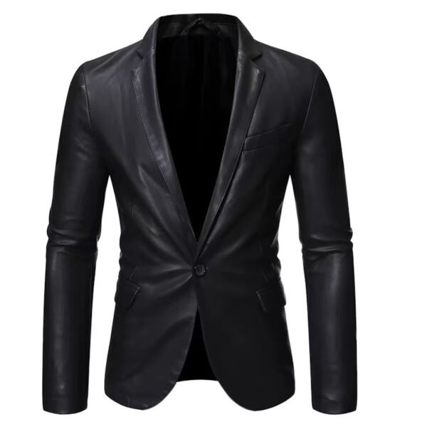 leather blazer1 Wholesale Men's Slim-Fit Black Leather Blazer Jacket