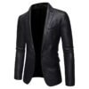 leather blazer2 Wholesale Men's Slim-Fit Black Leather Blazer Jacket
