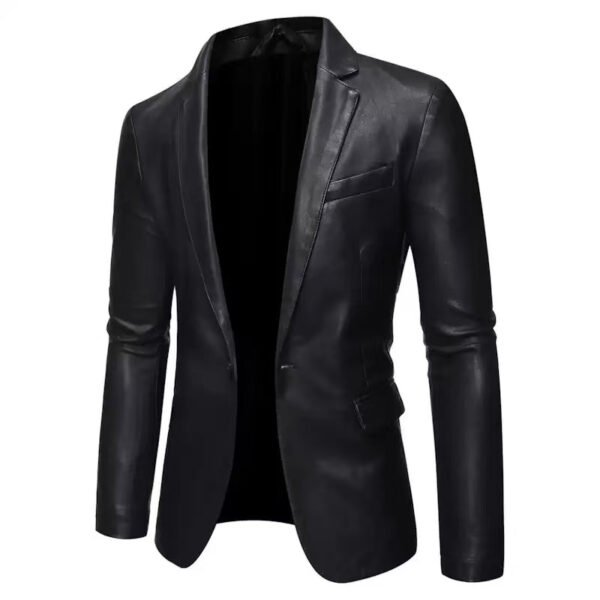 leather blazer2 Wholesale Men's Slim-Fit Black Leather Blazer Jacket