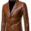 leather brown1 Wholesale Men's PU Leather Blazer Jacket