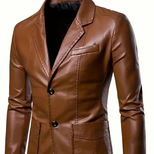 leather brown1 Wholesale Men's PU Leather Blazer Jacket