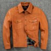 leather s1 Men's Vintage Cognac Cowhide Leather Western Shirt Jacket