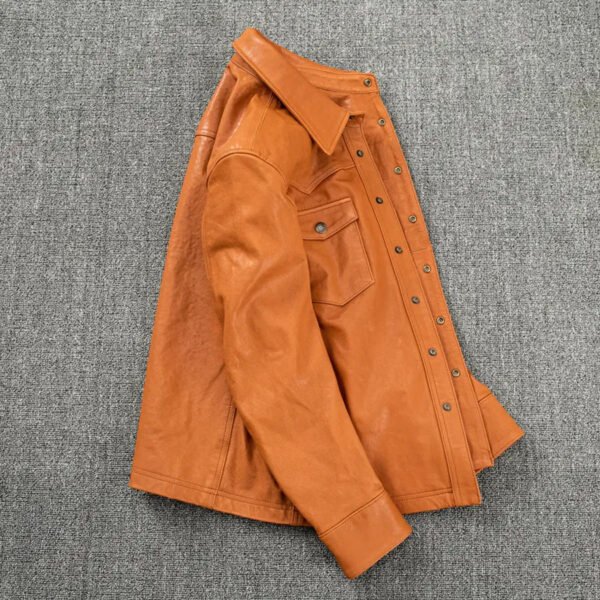leather s3 Men's Vintage Cognac Cowhide Leather Western Shirt Jacket