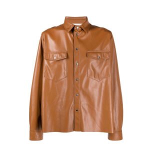 Wholesale Men's Casual Winter Leather Shirt Jacket with Dual Chest Pockets
