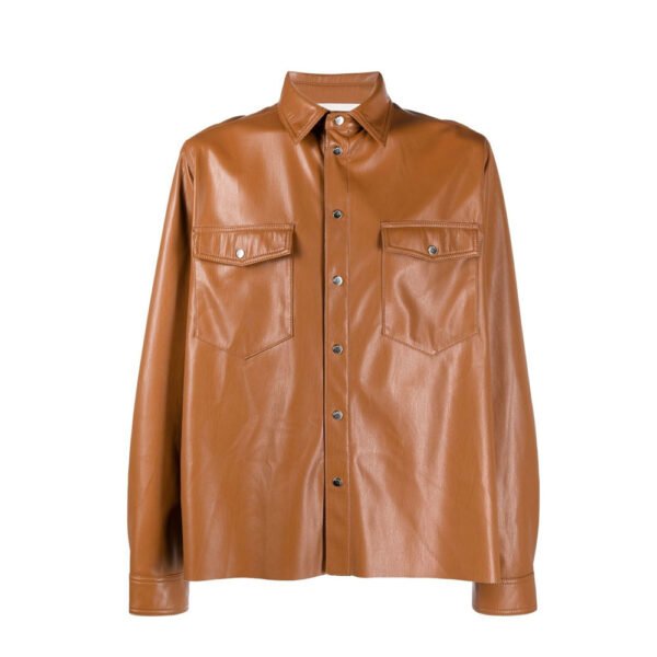 leather shirt c1 Wholesale Men's Casual Winter Leather Shirt Jacket with Dual Chest Pockets