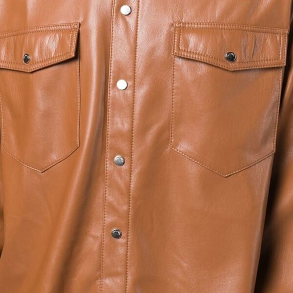 leather shirt c2 Wholesale Men's Casual Winter Leather Shirt Jacket with Dual Chest Pockets