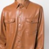 leather shirt c3 Wholesale Men's Casual Winter Leather Shirt Jacket with Dual Chest Pockets