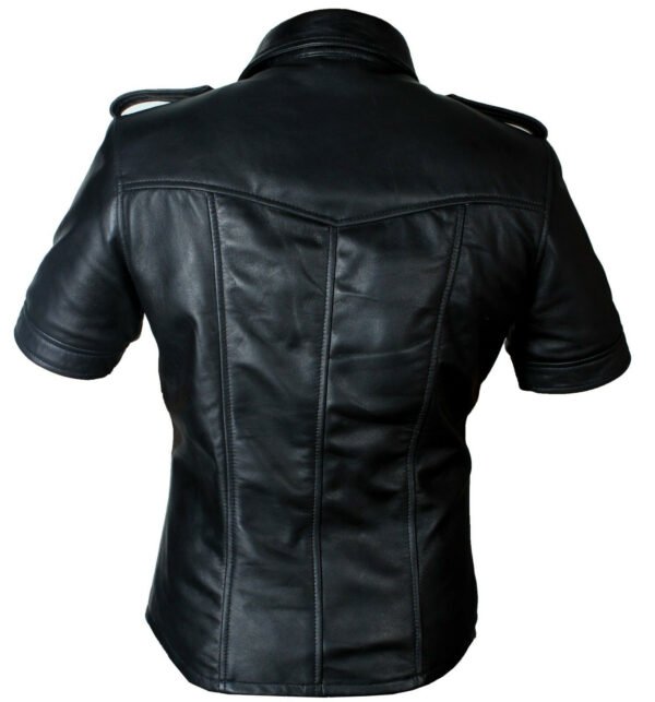 leather shirt2 Men's Short Sleeve Leather Button-Up Shirt