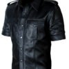 leather shirt3 Men's Short Sleeve Leather Button-Up Shirt