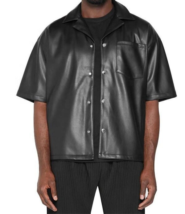 leather t shirt s1 Wholesale Men's Short Sleeve Leather Shirt