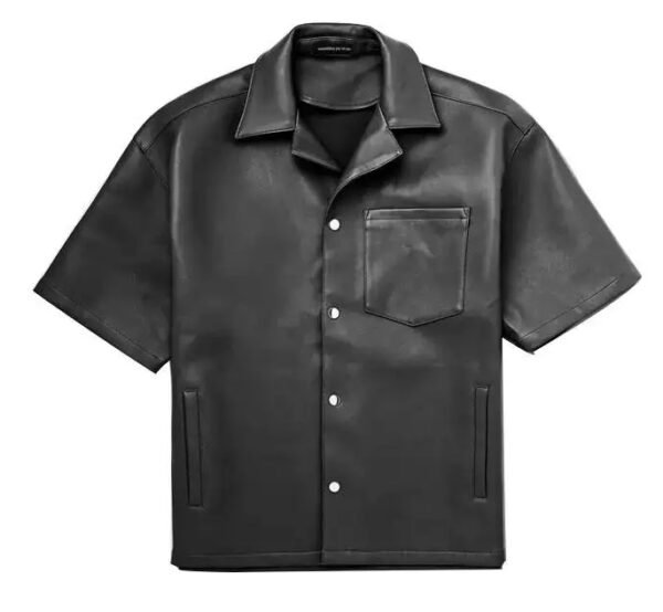 leather t shirt s2 Wholesale Men's Short Sleeve Leather Shirt