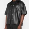 leather tshirt s3 Wholesale Men's Short Sleeve Leather Shirt