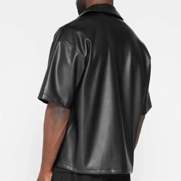 leather tshirt s4 Wholesale Men's Short Sleeve Leather Shirt
