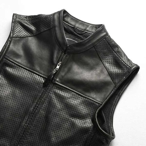 leather vest1 Men's Perforated Genuine Cowhide Leather Biker Vest