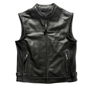 Men's Perforated Genuine Cowhide Leather Biker Vest