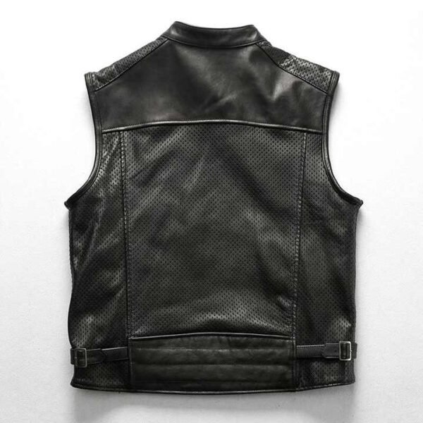 leather vest3 Men's Perforated Genuine Cowhide Leather Biker Vest