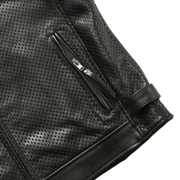 leather vest5 Men's Perforated Genuine Cowhide Leather Biker Vest