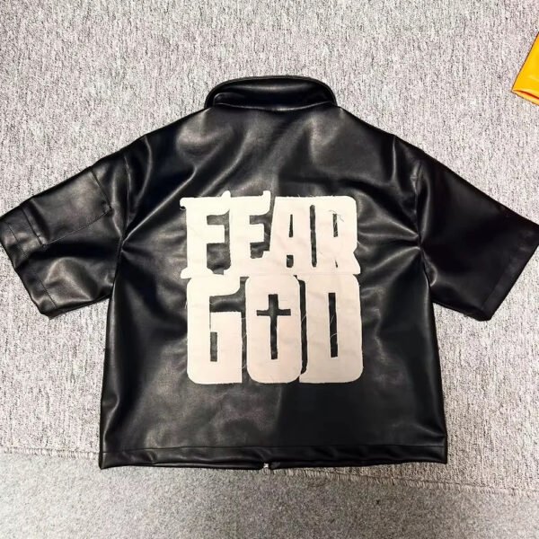 leathershirt2 Custom Men's Oversized PU Leather Short Sleeve Shirt
