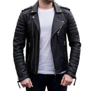 leathr jck1 Custom Men's Quilted Leather Biker Jacket