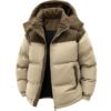 puffer jck1 Custom Men's Two-Tone Corduroy Patchwork Puffer Jacket