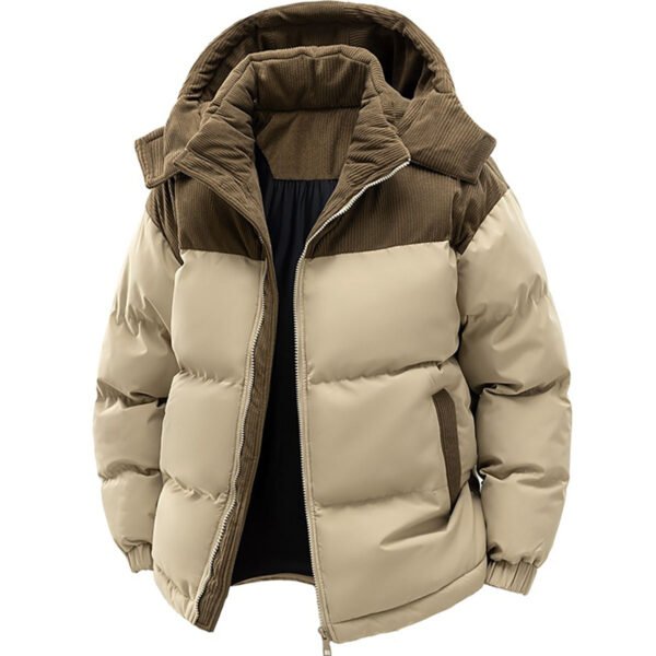 puffer jck1 Custom Men's Two-Tone Corduroy Patchwork Puffer Jacket