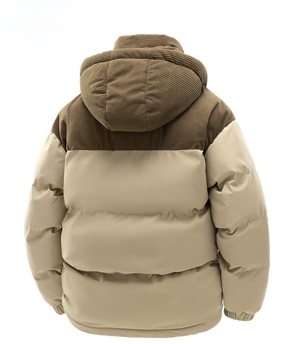 puffer jck3 Custom Men's Two-Tone Corduroy Patchwork Puffer Jacket