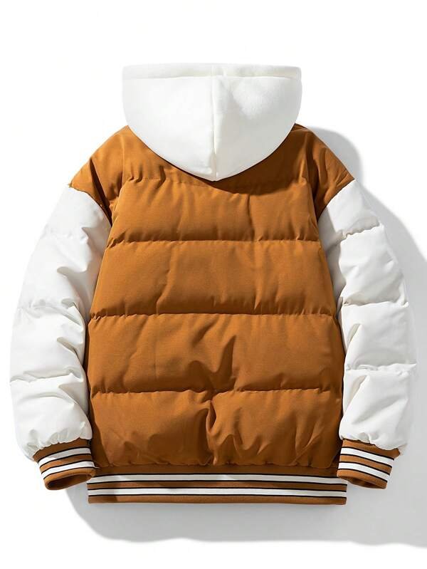 puffer2 Custom Men's Colorblock Hooded Puffer Jacket