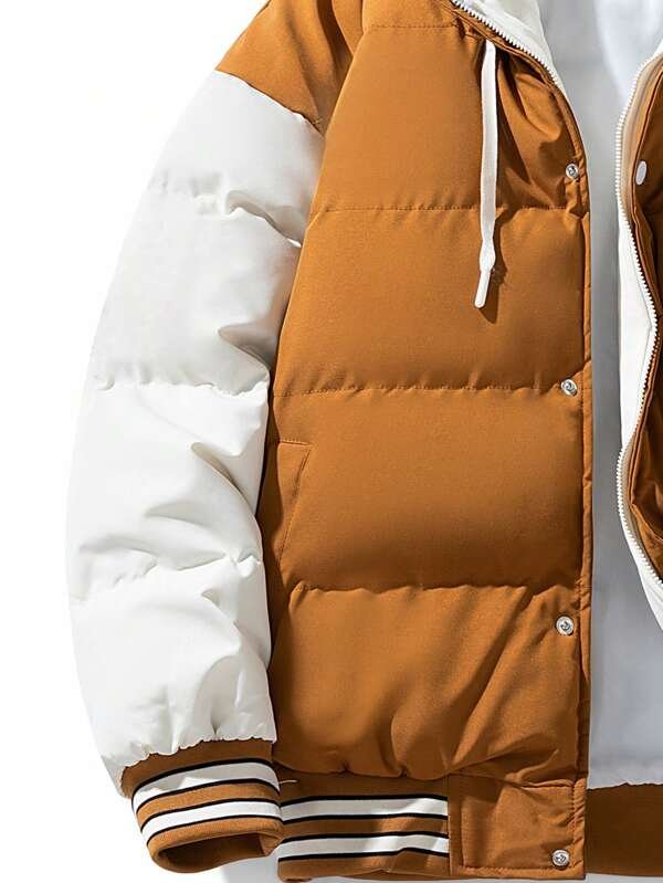 puffer4 Custom Men's Colorblock Hooded Puffer Jacket