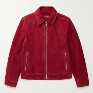 red suede1 Custom Men's Red Suede Leather Jacket