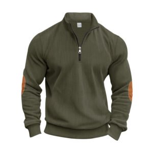 sweat shirt7 Custom Men's Ribbed Half-Zip Sweatshirt with Elbow Patches