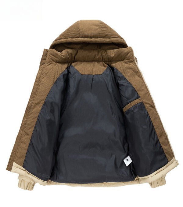uffer jck2 Custom Men's Two-Tone Corduroy Patchwork Puffer Jacket