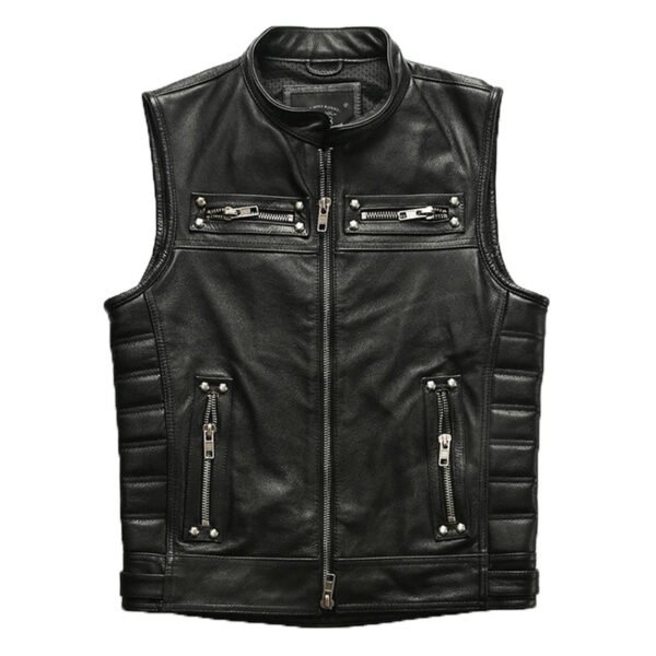 vest1 Men's Vintage Genuine Cowhide Leather Biker Vest Jacket